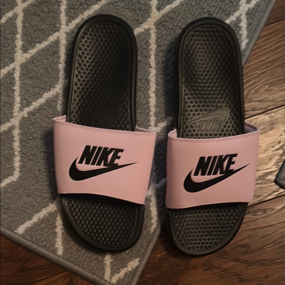 Nike Black and Pink Slide Sandals